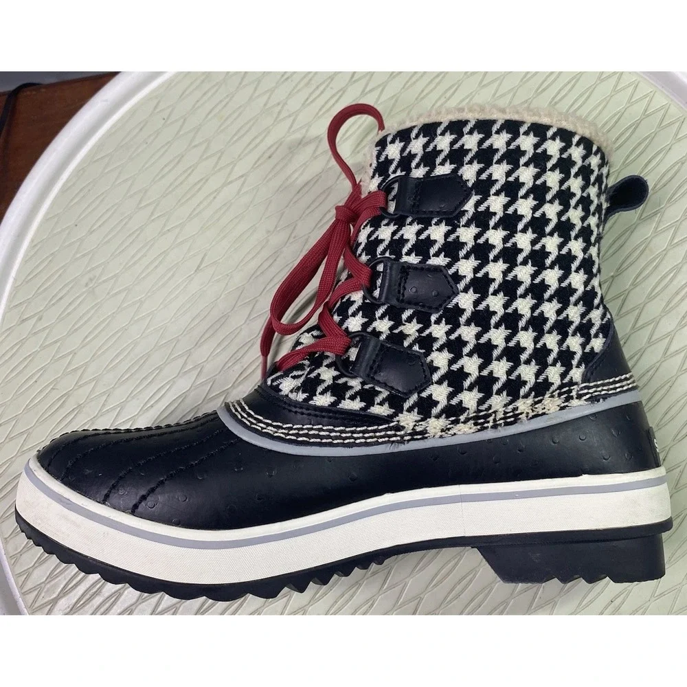 Sorel Tivoli Houndstooth Womens Waterproof Black&White Duck Snow Boots‎ Winter 8